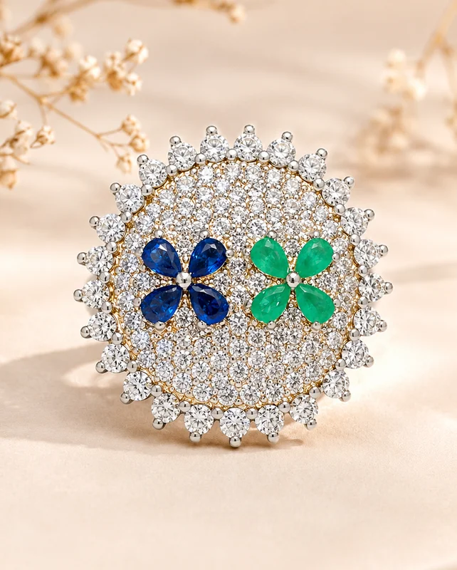 Floral Dual-Tone Diamond Cluster Ring