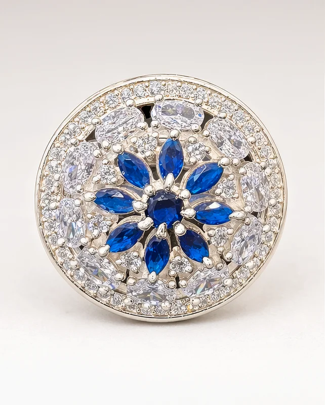 Royal Blue Floral Halo Statement Ring